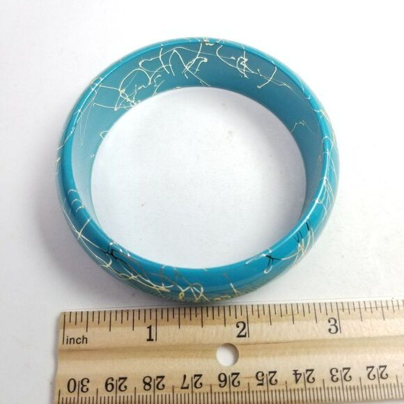 Vintage Blue and Silver Tone Plastic Wild Bangle Bracelet, 80s Style, Estate - Picture 4 of 6